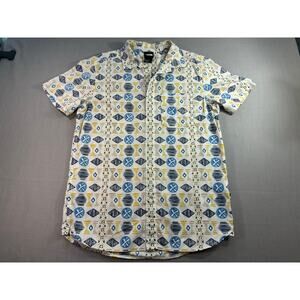 The North Face Button Up Shirt Mens Medium White Geometric Print Short Sleeve